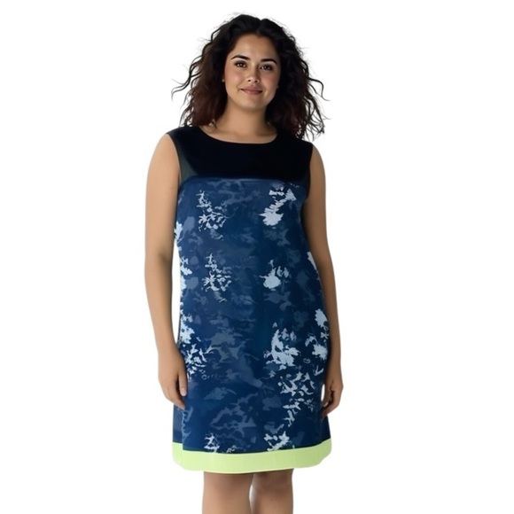 TAHARRI SZ 6 Sleeveless Dress Navy Blue with Floral Pattern and Contrasting Hem - Picture 2 of 6